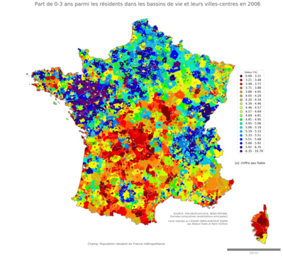 Part de 0'3 ans parmi les résidents - bv2006
Mots-clés: âge;famille et enfants;bassins de vie