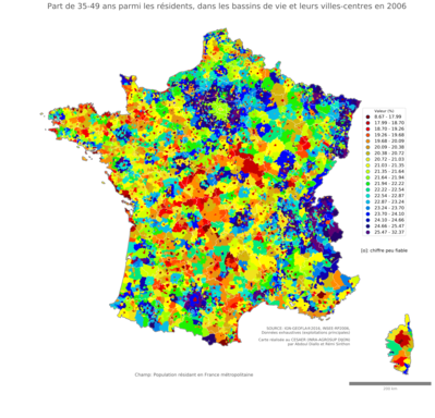 Part de 35'49 ans parmi les résidents - bv2006
Mots-clés: âge;bassins de vie