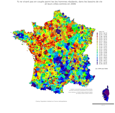 Part ne vivant pas en couple parmi les les hommes résidents - bv2006
Mots-clés: couple;sexe;hommes;bassins de vie