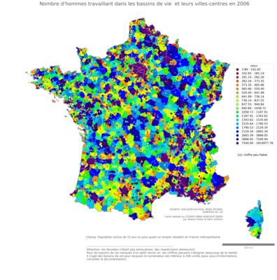 Nombre d'hommes (en milliers) au lieu de travail - bv2006
Mots-clés: effectif;sexe;hommes;lieu de travail;bassins de vie