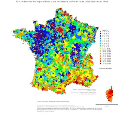 Part de familles monoparentales - bv2006
Mots-clés: famille et enfants;conditions d-existence;bassins de vie