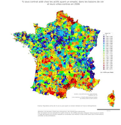 % sous contrat aidé chez les actifs ayant un emploi - bv2006
Mots-clés: conditions de travail et d-emploi;classes populaires;bassins de vie