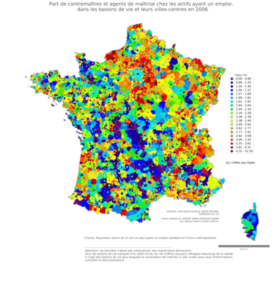 Part de contremaîtres et agents de maîtrise chez les actifs ayant un emploi - bv2006
Mots-clés: profession;bassins de vie