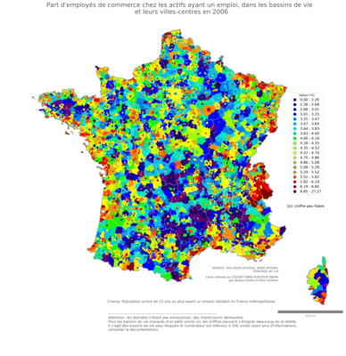 Part d'employés de commerce chez les actifs ayant un emploi - bv2006
Mots-clés: profession;classes populaires;bassins de vie