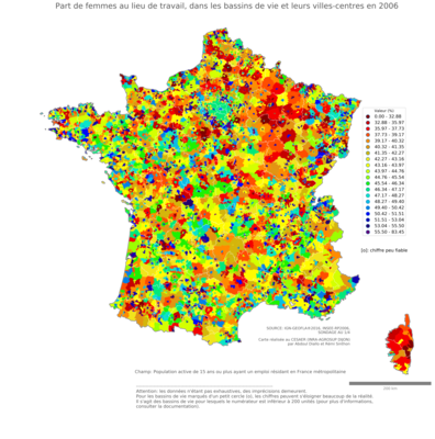 Nombre de femmes au lieu de travail - bv2006
Mots-clés: effectif;sexe;femmes;lieu de travail;bassins de vie