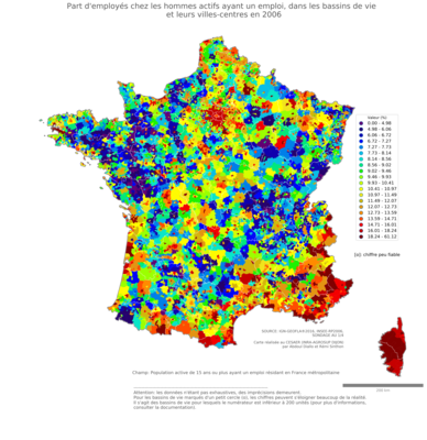 Part d'employés chez les hommes actifs ayant un emploi - bv2006
Mots-clés: profession;sexe;hommes;classes populaires;bassins de vie