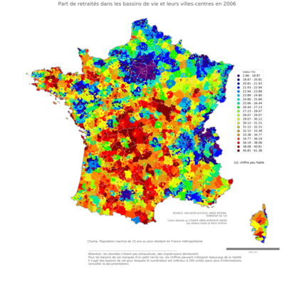 Part de retraités - bv2006
Mots-clés: âge;bassins de vie