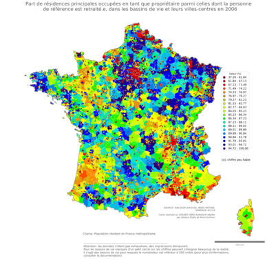 Part de résidences principales occupées en tant que propriétaire parmi celles dont la personne de référence est retraité.e - bv2006
Mots-clés: résidence et logement;âge;conditions d-existence;bassins de vie