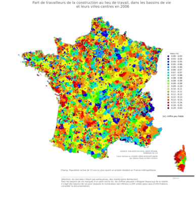 Part de travailleurs de la construction au lieu de travail - bv2006
Mots-clés: secteur d-activité;lieu de travail;bassins de vie