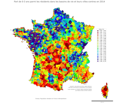 Part de 0'3 ans parmi les résidents - bv2014
Mots-clés: âge;famille et enfants;bassins de vie