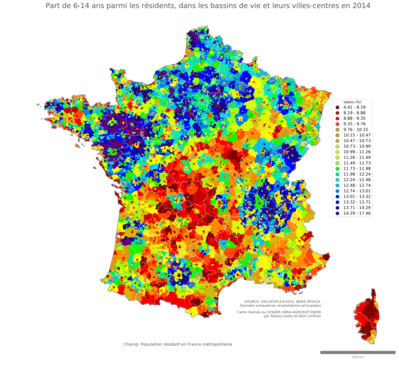 Part de 6'14 ans parmi les résidents - bv2014
Mots-clés: âge;famille et enfants;bassins de vie