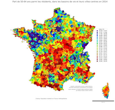 Part de 50'64 ans parmi les résidents - bv2014
Mots-clés: âge;bassins de vie