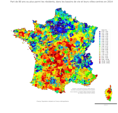 Part de 80 ans ou plus parmi les résidents - bv2014
Mots-clés: âge;bassins de vie