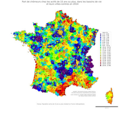 Part de chômeurs chez les actifs de 15 ans ou plus - bv2014
Mots-clés: chômage;classes populaires;bassins de vie