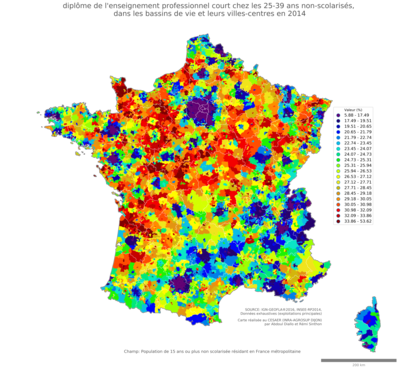  diplôme de l'enseignement professionnel court chez les 25'39 ans non'scolarisés - bv2014
Mots-clés: études et diplôme;âge;classes populaires;bassins de vie