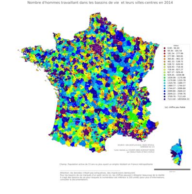 Nombre d'hommes (en milliers) au lieu de travail - bv2014
Mots-clés: effectif;sexe;hommes;lieu de travail;bassins de vie