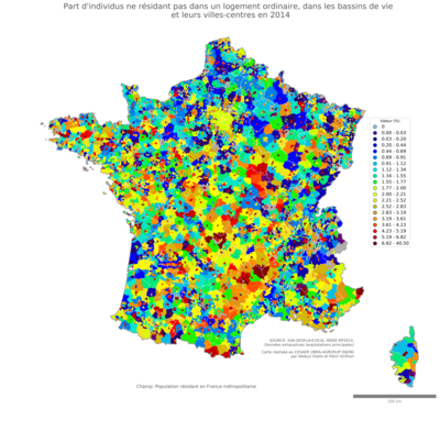 Part d'individus ne résidant pas dans un logement ordinaire - bv2014
Mots-clés: résidence et logement;conditions d-existence;bassins de vie