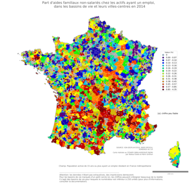 Part d'aides familiaux non'salariés chez les actifs ayant un emploi - bv2014
Mots-clés: conditions de travail et d-emploi;bassins de vie