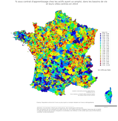 % sous contrat d'apprentissage chez les actifs ayant un emploi - bv2014
Mots-clés: conditions de travail et d-emploi;classes populaires;bassins de vie