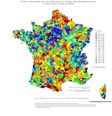 % sous contrat aidé chez les actifs ayant un emploi - bv2014
Mots-clés: conditions de travail et d-emploi;classes populaires;bassins de vie