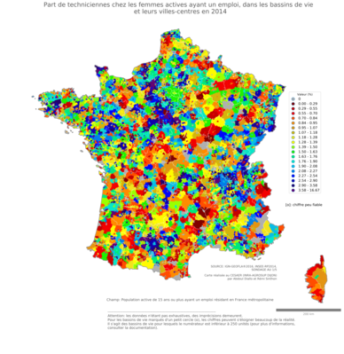 Part de techniciennes chez les femmes actives ayant un emploi - bv2014
Mots-clés: profession;sexe;femmes;bassins de vie