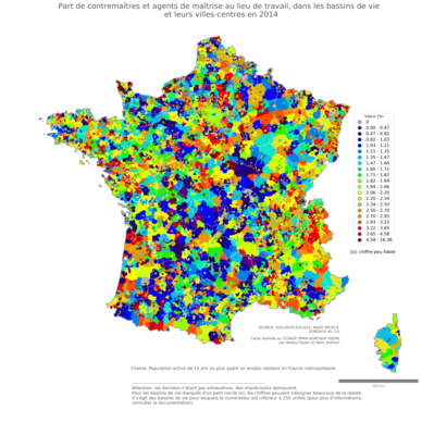 Part de contremaîtres et agents de maîtrise au lieu de travail - bv2014
Mots-clés: profession;lieu de travail;bassins de vie