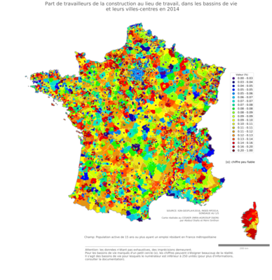 Part de travailleurs de la construction au lieu de travail - bv2014
Mots-clés: secteur d-activité;lieu de travail;bassins de vie