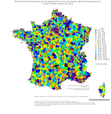 Nombre de de travailleurs de l'enseignement au lieu de travail - bv2014
Mots-clés: secteur d-activité;lieu de travail;effectif;fonction publique ou indépendance;bassins de vie