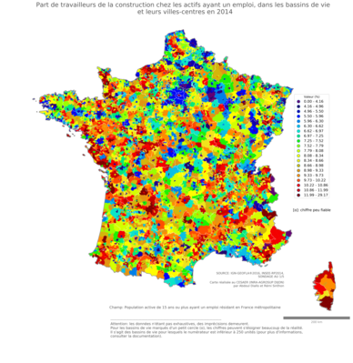 Part de travailleurs de la construction chez les actifs ayant un emploi - bv2014
Mots-clés: secteur d-activité;bassins de vie