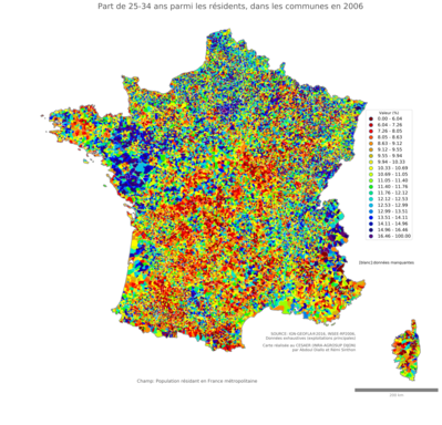 Part de 25'34 ans parmi les résidents - com2006
Mots-clés: âge;communes