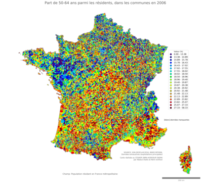 Part de 50'64 ans parmi les résidents - com2006
Mots-clés: âge;communes