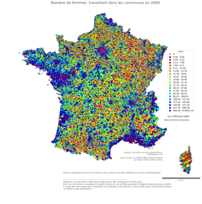 Part de femmes au lieu de travail - com2006
Mots-clés: sexe;hommes;lieu de travail;communes