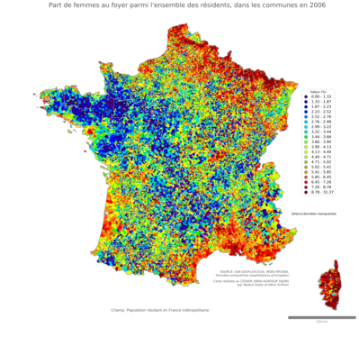 Part de femmes au foyer parmi l'ensemble des résidents - com2006
Mots-clés: famille et enfants;sexe;femmes;communes