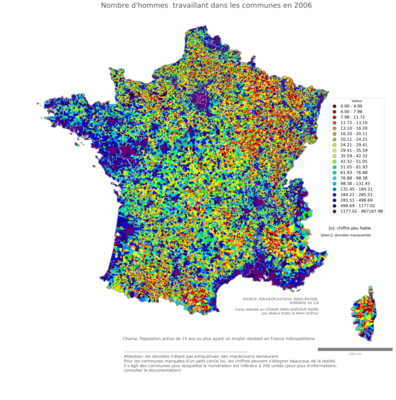 Nombre d'hommes (en milliers) au lieu de travail - com2006
Mots-clés: effectif;sexe;hommes;lieu de travail;communes