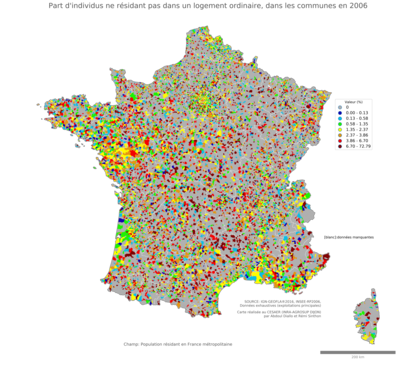 Part d'individus ne résidant pas dans un logement ordinaire - com2006
Mots-clés: résidence et logement;conditions d-existence;communes