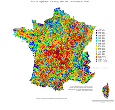 Part de logements vacants - com2006
Mots-clés: résidence et logement;communes