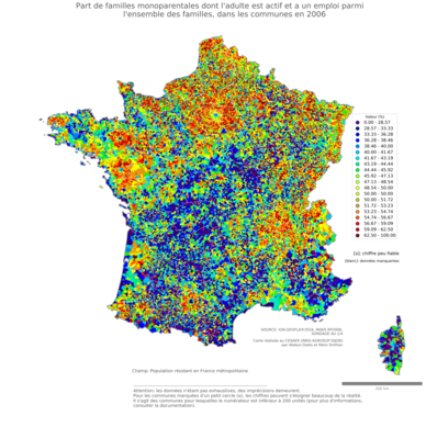 Part de familles monoparentales dont l'adulte est actif et a un emploi parmi l'ensemble des familles - com2006
Mots-clés: famille et enfants;conditions d-existence;communes