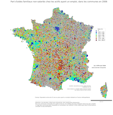 Part d'aides familiaux non'salariés chez les actifs ayant un emploi - com2006
Mots-clés: conditions de travail et d-emploi;communes