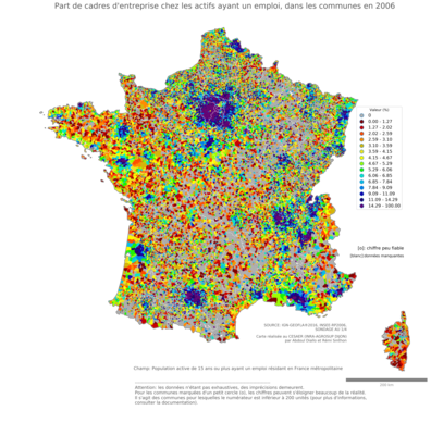 Part de cadres d'entreprise chez les actifs ayant un emploi - com2006
Mots-clés: profession;classes supérieures;communes