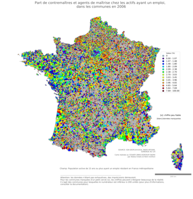 Part de contremaîtres et agents de maîtrise chez les actifs ayant un emploi - com2006
Mots-clés: profession;communes