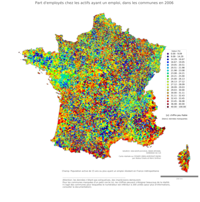 Part d'employés chez les actifs ayant un emploi - com2006
Mots-clés: profession;sexe;femmes;classes populaires;communes