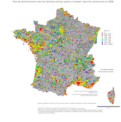 Part de techniciennes chez les femmes actives ayant un emploi - com2006
Mots-clés: profession;sexe;femmes;communes