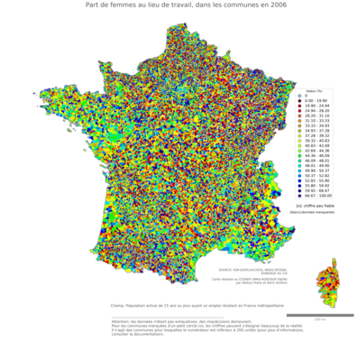 Nombre de femmes au lieu de travail - com2006
Mots-clés: effectif;sexe;femmes;lieu de travail;communes