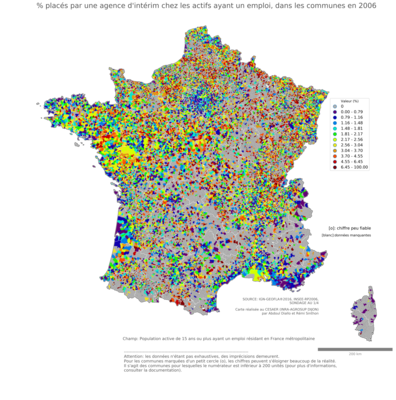 % placés par une agence d'intérim chez les actifs ayant un emploi - com2006
Mots-clés: conditions de travail et d-emploi;classes populaires;communes