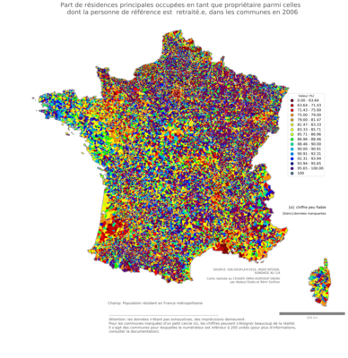 Part de résidences principales occupées en tant que propriétaire parmi celles dont la personne de référence est retraité.e - com2006
Mots-clés: résidence et logement;âge;conditions d-existence;communes