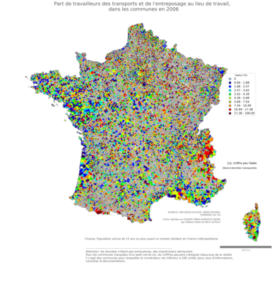 Part de travailleurs des transports et de l'entreposage au lieu de travail - com2006
Mots-clés: secteur d-activité;lieu de travail;communes