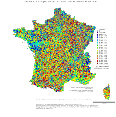 Part de 50 ans ou plus au lieu de travail - com2006
Mots-clés: âge;lieu de travail;communes