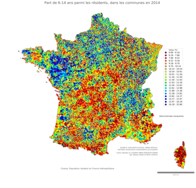 Part de 6'14 ans parmi les résidents - com2014
Mots-clés: âge;famille et enfants;communes