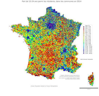 Part de 15'24 ans parmi les résidents - com2014
Mots-clés: âge;communes