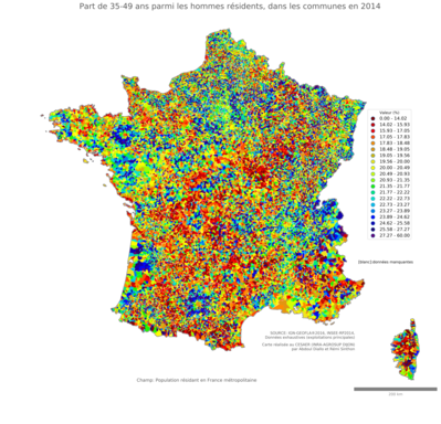 Part de 35'49 ans parmi les hommes résidents - com2014
Mots-clés: âge;sexe;hommes;communes